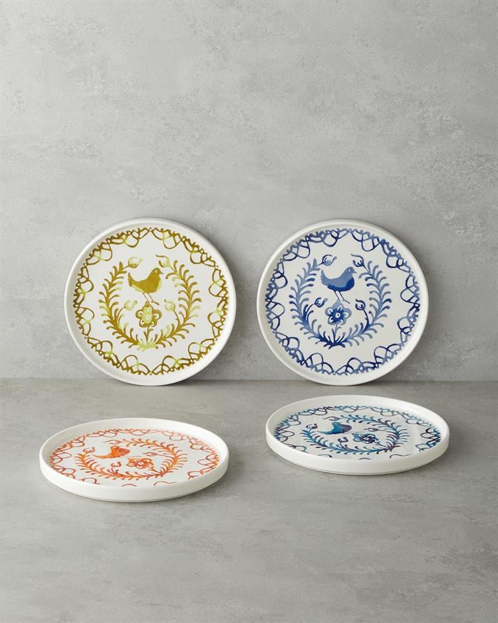 Birdie Seramik 4lü Pasta Tabağı 20 cm Renkli