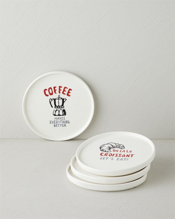 Bistro Seramik 4lü Pasta Seti 20 cm Kırmızı-Siyah