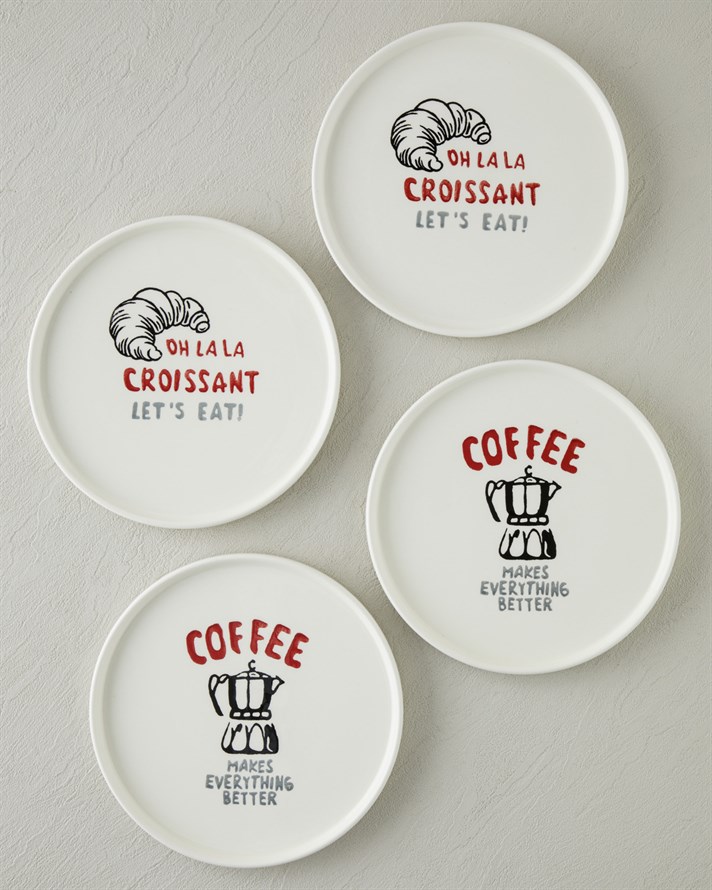 Bistro Seramik 4lü Pasta Seti 20 cm Kırmızı-Siyah