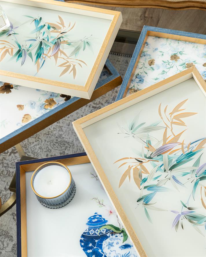 Bleu Blanc Cam Dekoratif Tepsi  31x46 cm Gold