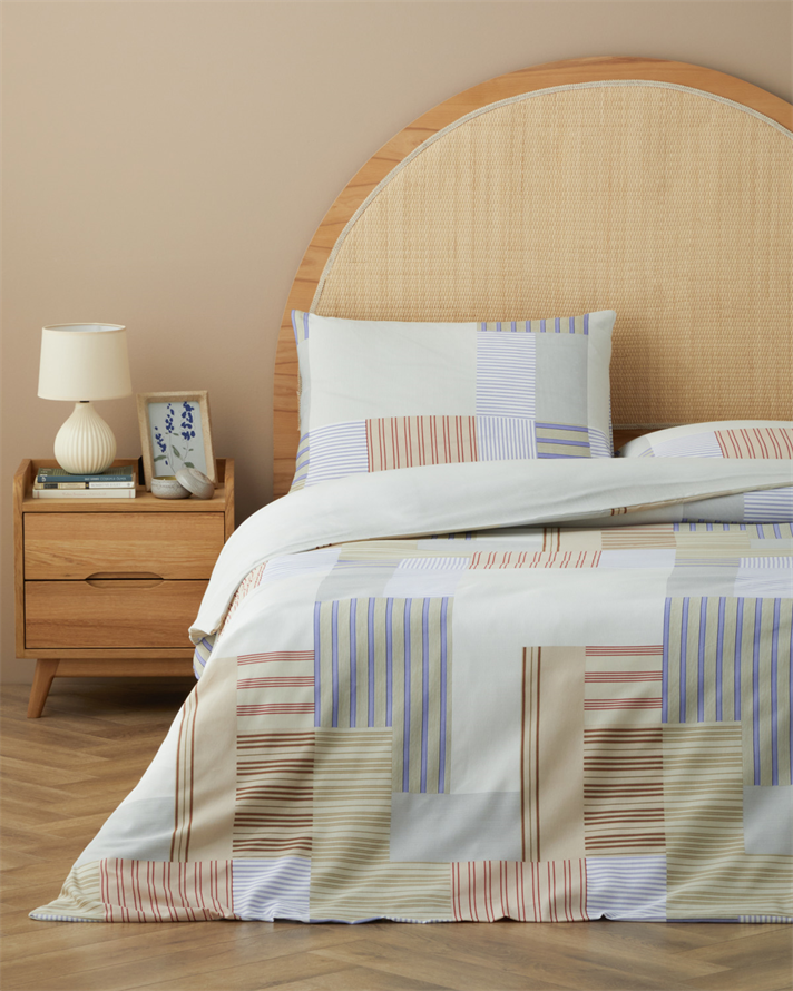 Block Patch Kolay Ütülenir Çift Kişilik Nevresim Seti 200x220 cm Mavi-Kırmızı