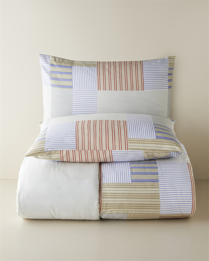 Block Patch Kolay Ütülenir Çift Kişilik Nevresim Seti 200x220 cm Mavi-Kırmızı