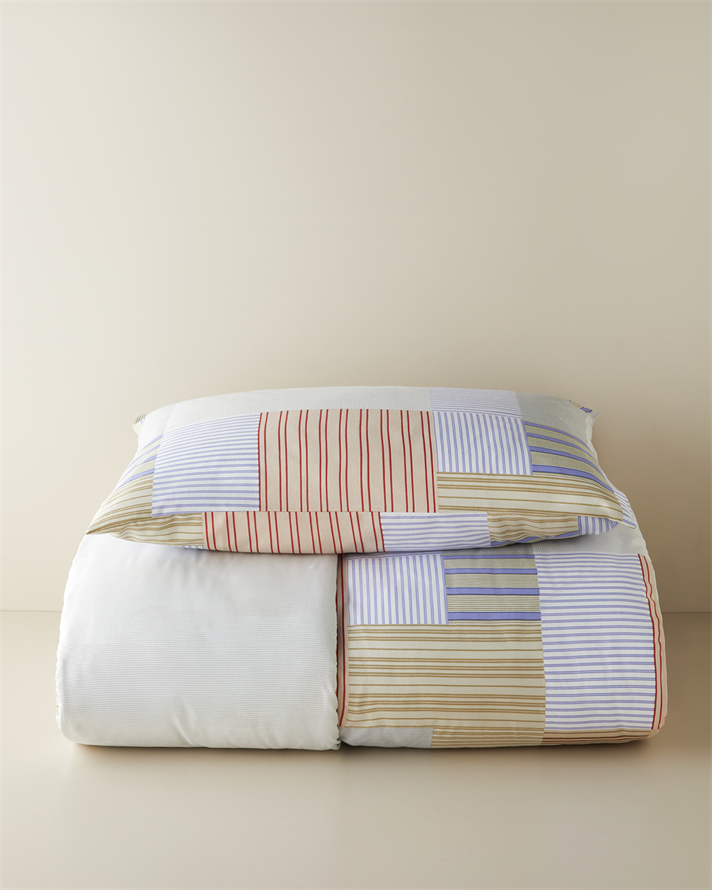 Block Patch Kolay Ütülenir Tek Kişilik Nevresim Seti 160x220 cm Mavi-Kırmızı