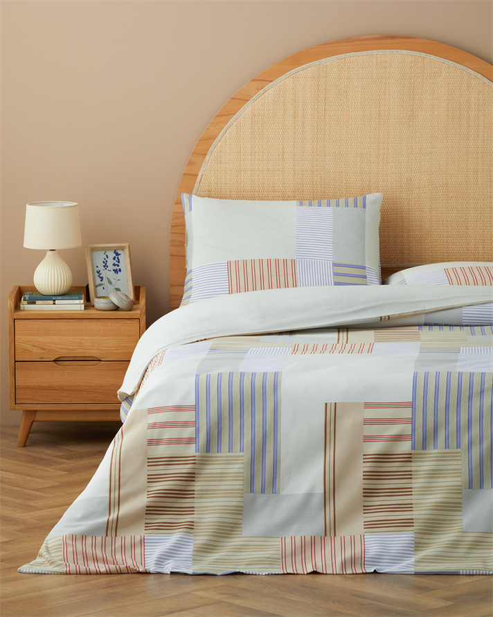 Block Patch Kolay Ütülenir Tek Kişilik Nevresim Seti 160x220 cm Mavi-Kırmızı