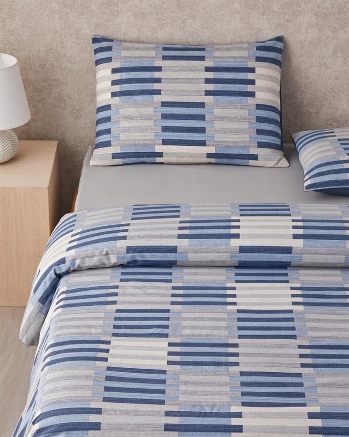 Blockform Kolay Ütülenir Tek Kişilik Nevresim Takımı 160x220 cm Koyu Mavi-Bej