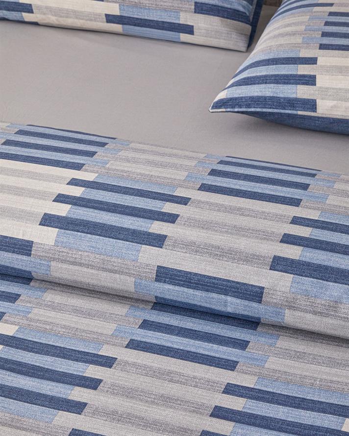 Blockform Kolay Ütülenir Tek Kişilik Nevresim Takımı 160x220 cm Koyu Mavi-Bej