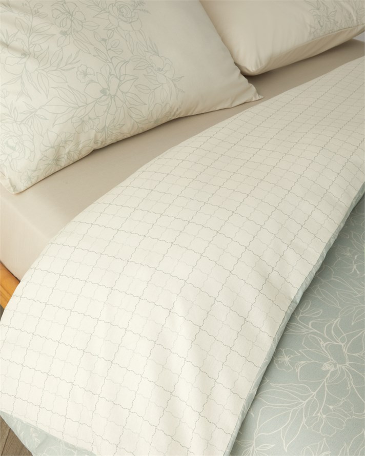 Bloom Sonata Pamuk Çift Kişilik Çarşaflı Nevresim Takımı 200x220 cm Yeşil-Krem