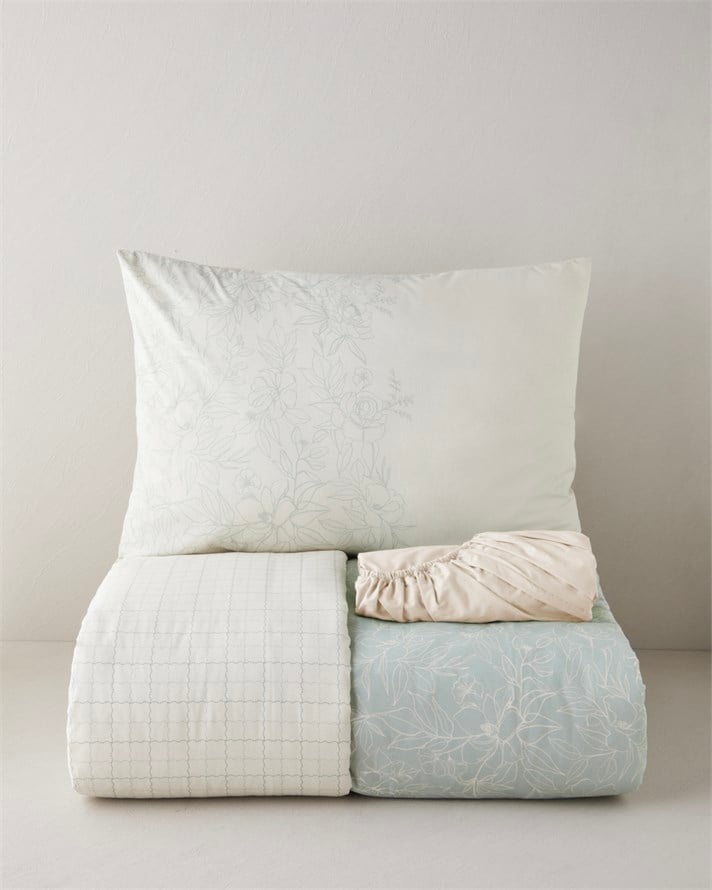 Bloom Sonata Pamuk Tek Kişilik Çarşaflı Nevresim Takımı 160x220 cm Yeşil-Krem