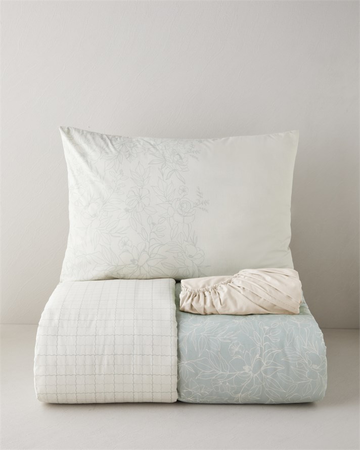 Bloom Sonata Pamuk Tek Kişilik Çarşaflı Nevresim Takımı 160x220 cm Yeşil-Krem