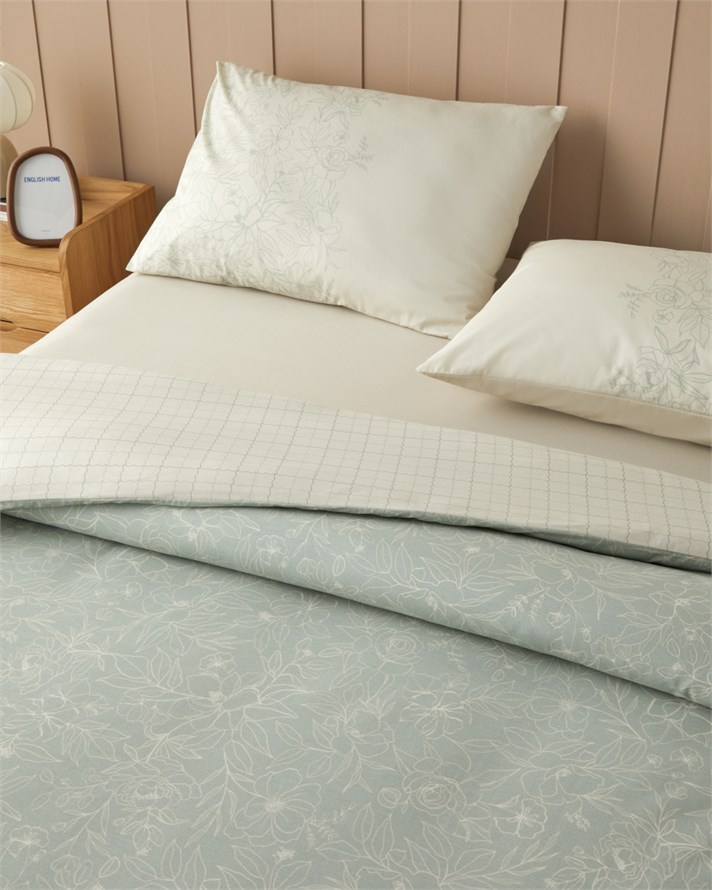 Bloom Sonata Pamuk Tek Kişilik Çarşaflı Nevresim Takımı 160x220 cm Yeşil-Krem