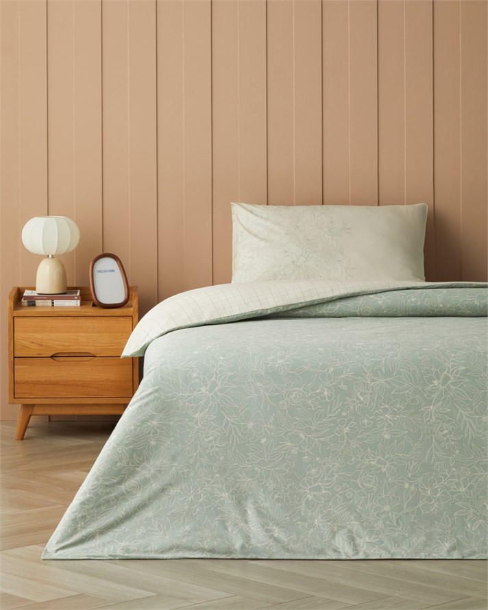 Bloom Sonata Pamuk Tek Kişilik Çarşaflı Nevresim Takımı 160x220 cm Yeşil-Krem