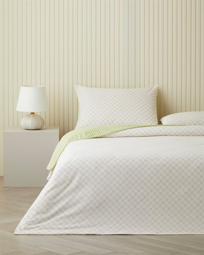 Bloomelle Pamuklu Çift Kişilik Nevresim Seti 200x220 cm Sarı-Yeşil
