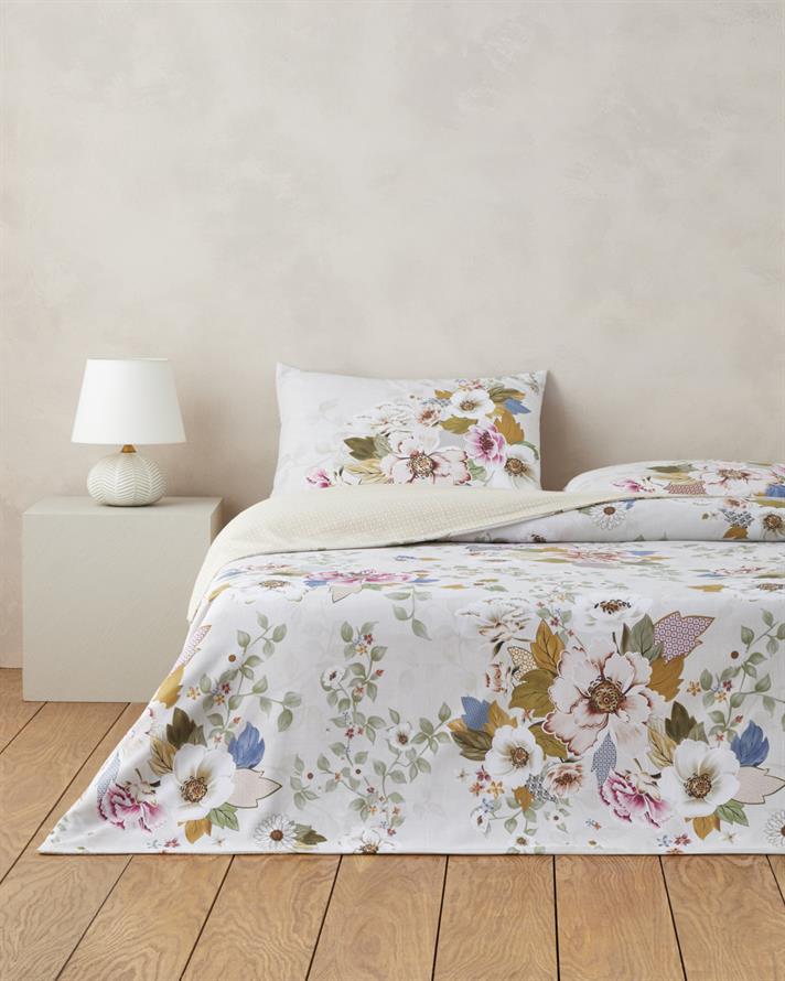 Bloomora Dijital Baskılı Kolay Ütülenir  Çift Kişilik Çarşaflı Nevresim Takımı 200x220 cm Bej-Sarı