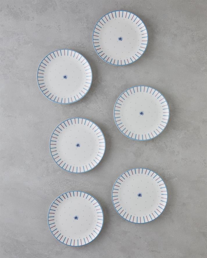 Bloomy Porselen 6lı Pasta Tabağı 19 cm Mavi - Yeşil