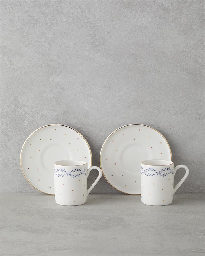 Blossia Bone Porselen 4 Parça 2 Kişilik Kahve Fincan Takımı 90 ml Mavi Gold