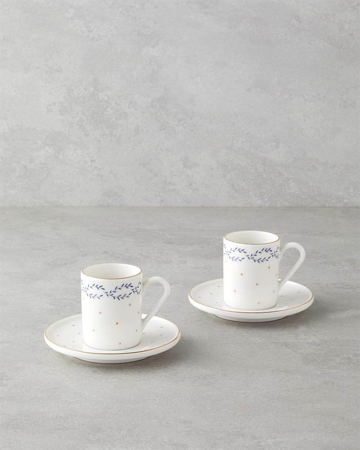 Blossia Bone Porselen 4 Parça 2 Kişilik Kahve Fincan Takımı 90 ml Mavi Gold