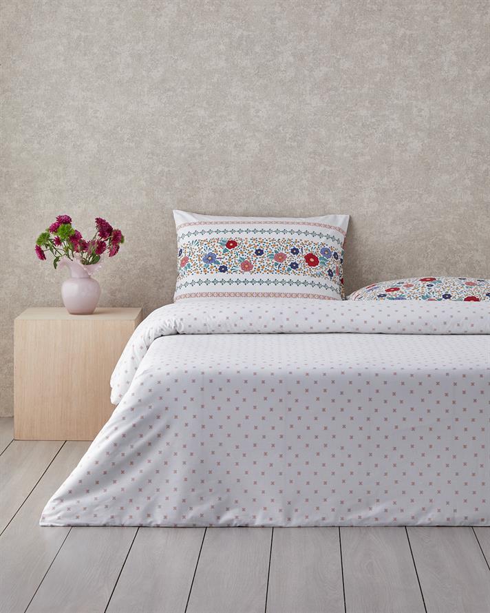 Blossom Bands Çift Taraflı Pamuklu Çift Kişilik Nevresim Seti 200x220 cm Kırmızı - Mavi