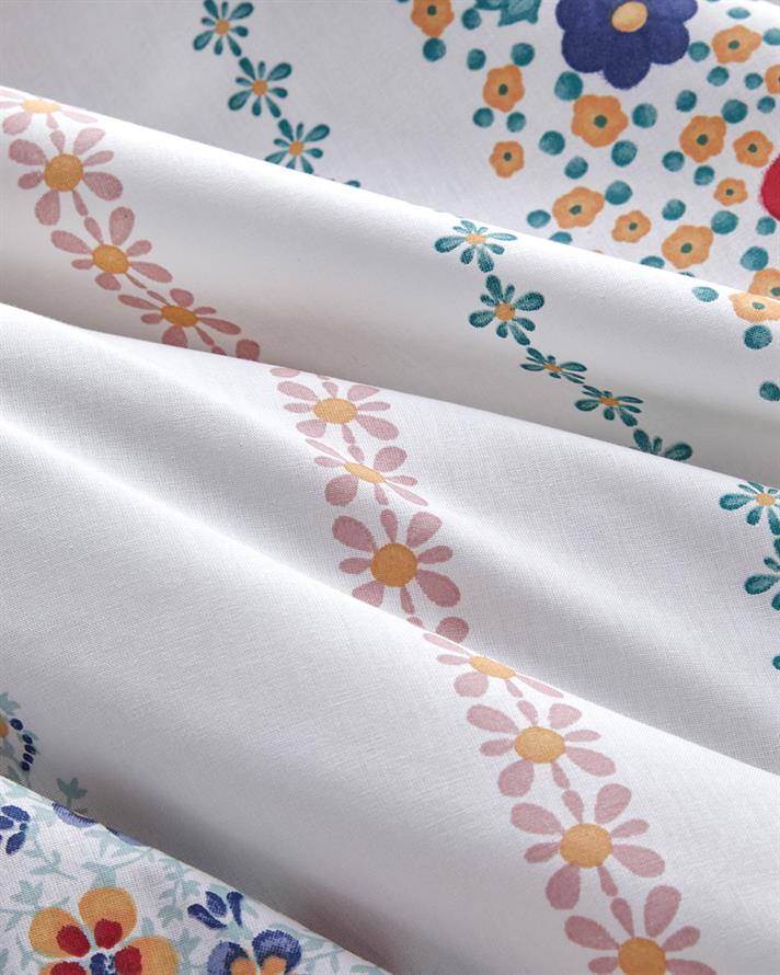 Blossom Bands Çift Taraflı Pamuklu Tek Kişilik Nevresim Seti 160x220 cm Kırmızı - Mavi