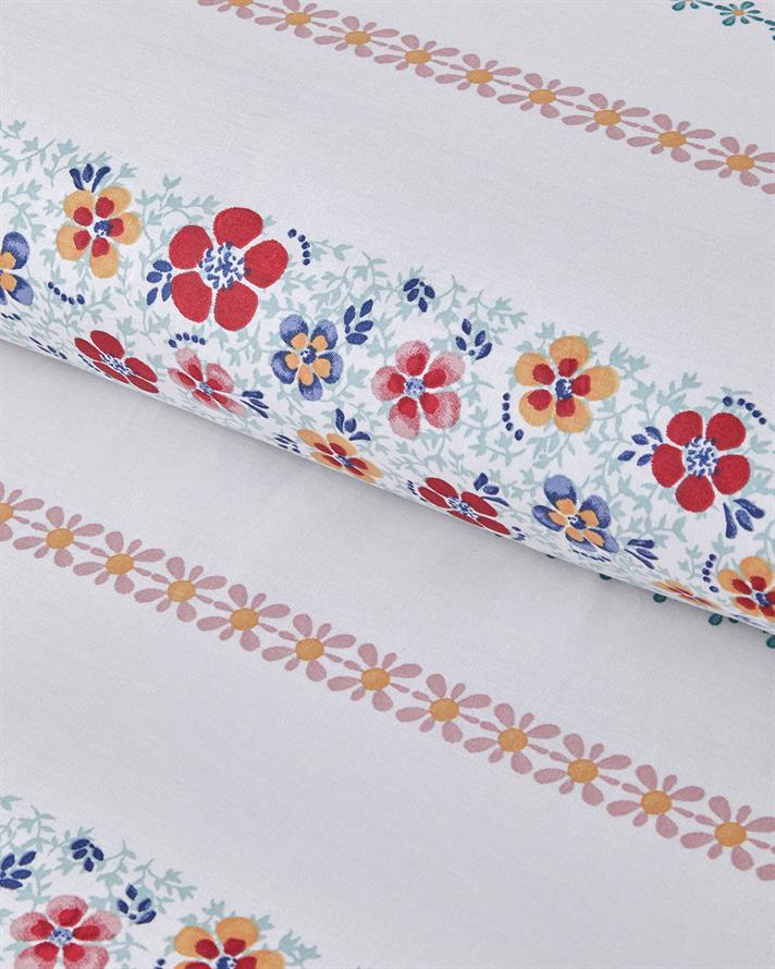 Blossom Bands Çift Taraflı Pamuklu Tek Kişilik Nevresim Seti 160x220 cm Kırmızı - Mavi