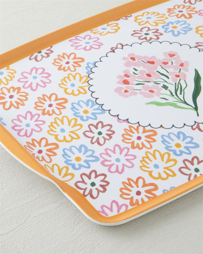 Blossom Frame Melamin Kaydırmaz Tepsi 42x31 cm Renkli