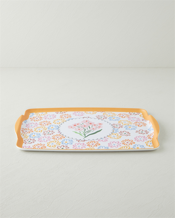Blossom Frame Melamin Kaydırmaz Tepsi 42x31 cm Renkli