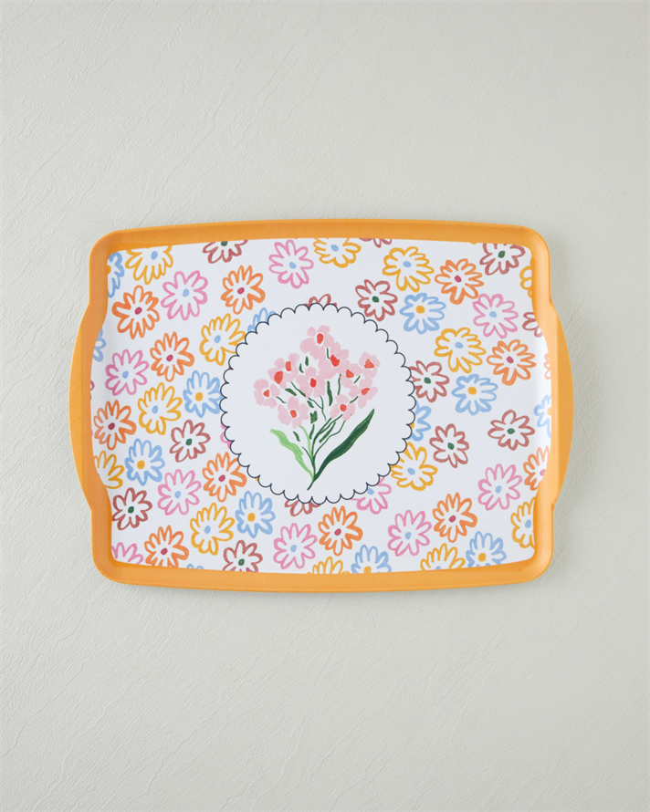 Blossom Frame Melamin Kaydırmaz Tepsi 42x31 cm Renkli