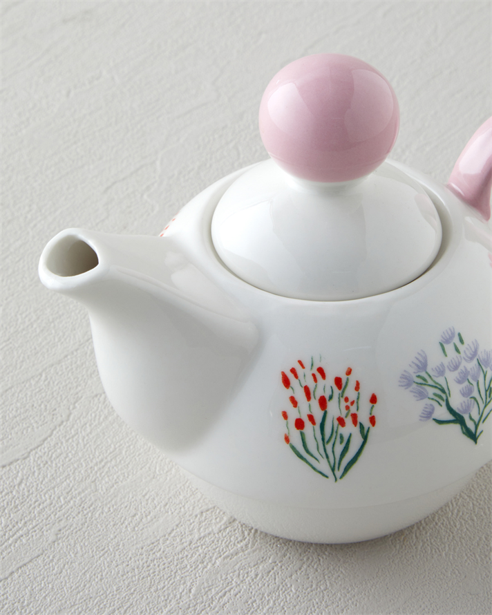 Blossom Frame New Bone China Demlik Seti 400 – 290 ml Pembe - Beyaz