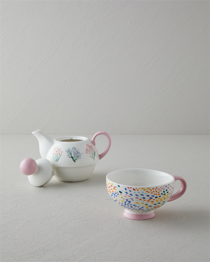 Blossom Frame New Bone China Demlik Seti 400 – 290 ml Pembe - Beyaz