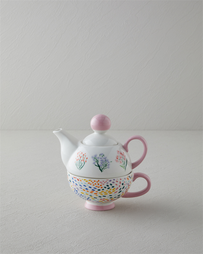 Blossom Frame New Bone China Demlik Seti 400 – 290 ml Pembe - Beyaz