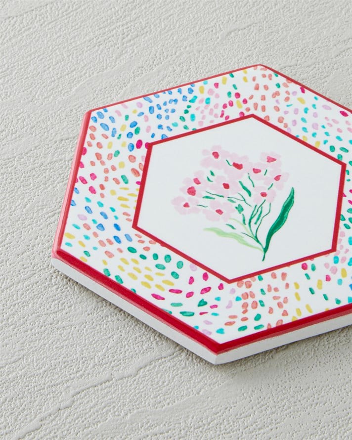 Blossom Frame Seramik Bardak Altlığı 11 cm Renkli