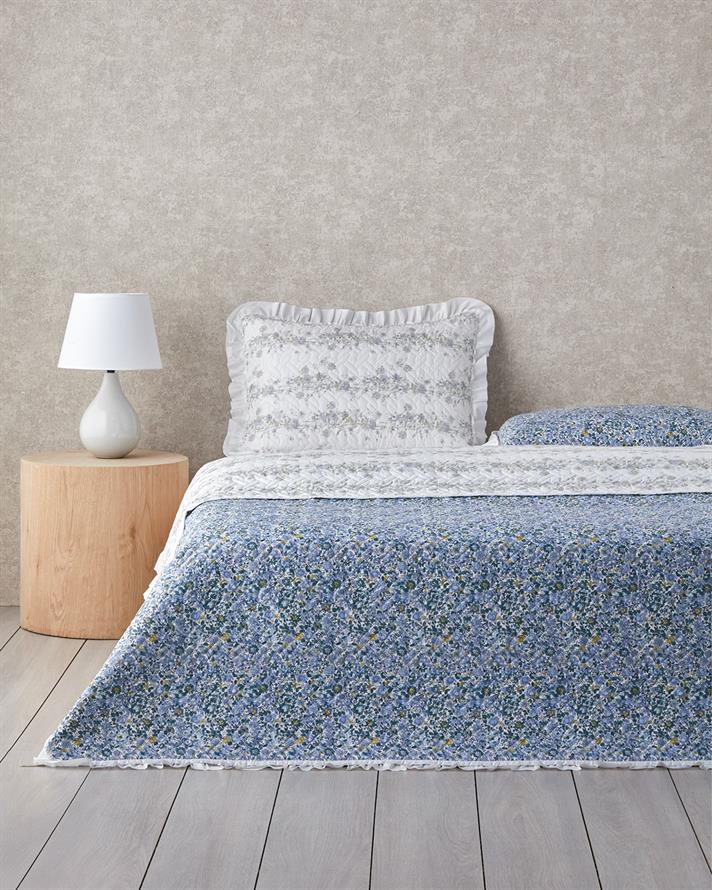 Blossom Stripe Çok Amaçlı Tek Kişilik Yatak Örtüsü Takımı 160x220 cm Mavi