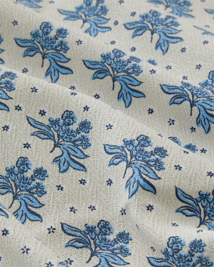 Blue Bouquet Baskılı Pamuklu Çift Kişilik Pike 200x220 cm Mavi