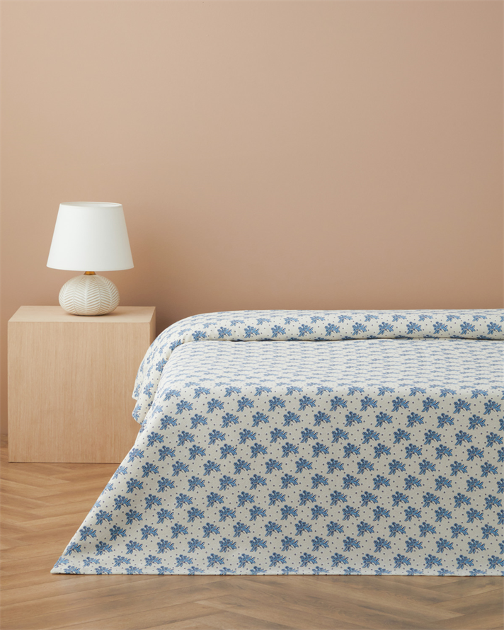 Blue Bouquet Baskılı Pamuklu Çift Kişilik Pike 200x220 cm Mavi