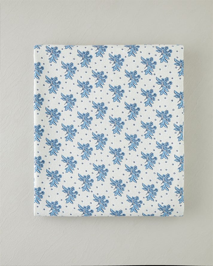 Blue Bouquet Baskılı Pamuklu Tek Kişilik Pike 150x220 cm Mavi