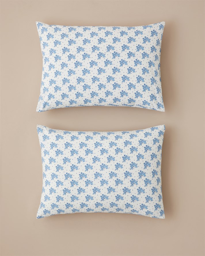 Blue Bouquet Kolay Ütülenir 2li Yastık Kılıfı 50x70 cm Mavi - Bej