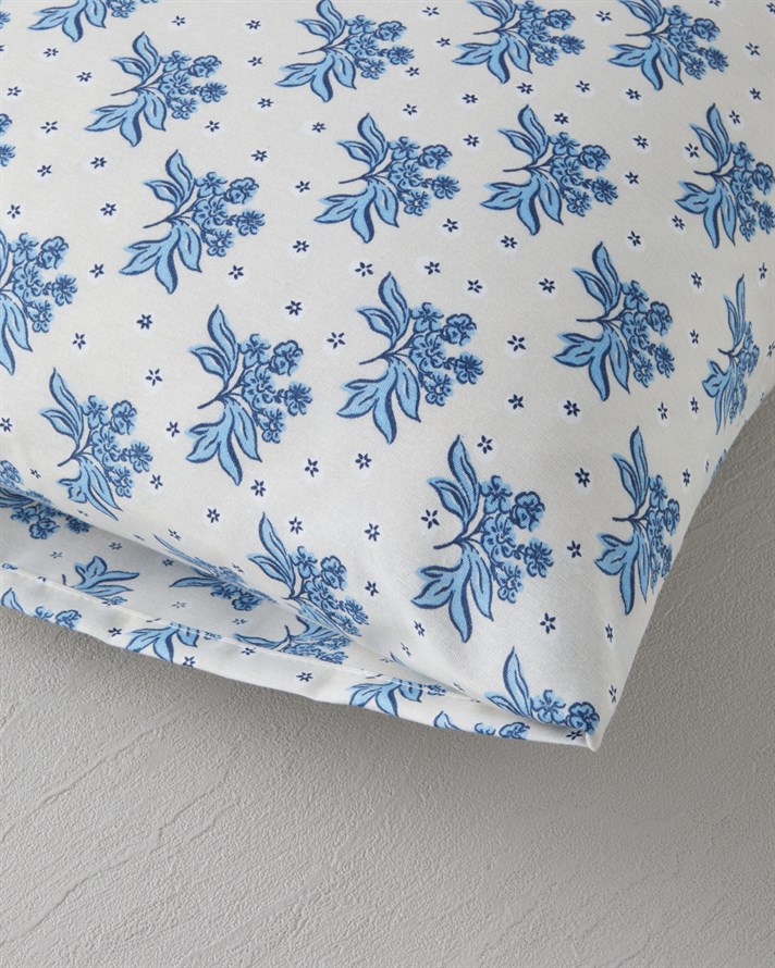 Blue Bouquet Kolay Ütülenir 2li Yastık Kılıfı 50x70 cm Mavi - Bej