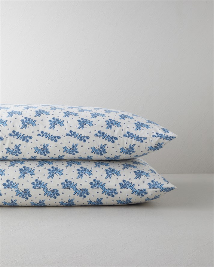 Blue Bouquet Kolay Ütülenir 2li Yastık Kılıfı 50x70 cm Mavi - Bej