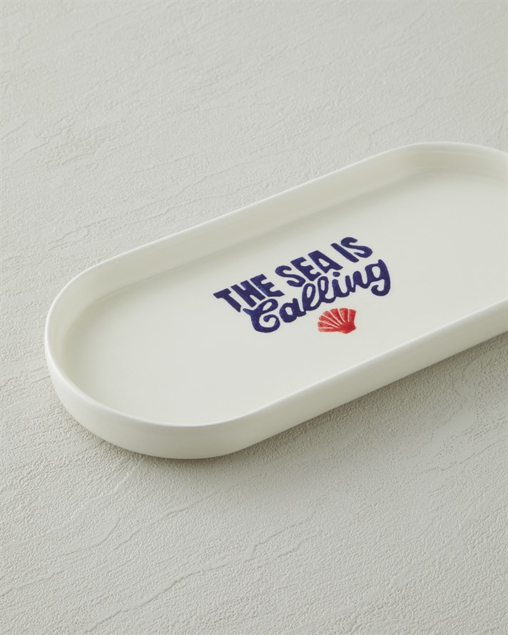 Blue Call Seramik Kayık Tabak 24x11 cm Lacivert-Kırmızı