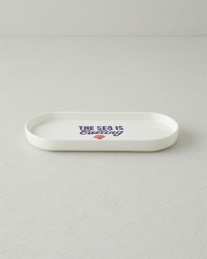 Blue Call Seramik Kayık Tabak 24x11 cm Lacivert-Kırmızı