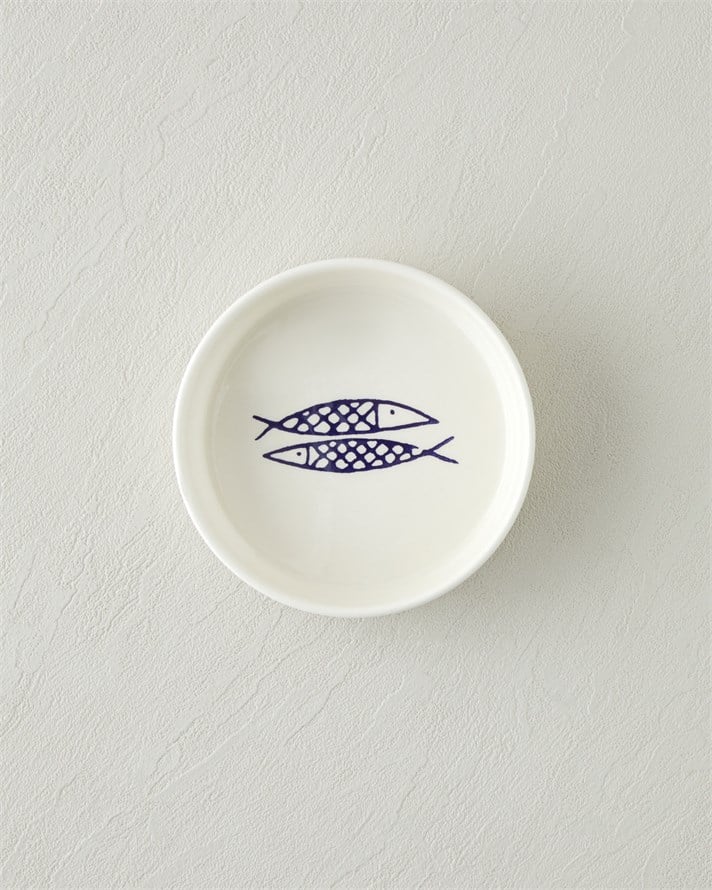 Blue Fishy Seramik Kase 10 cm Beyaz - Lacivert