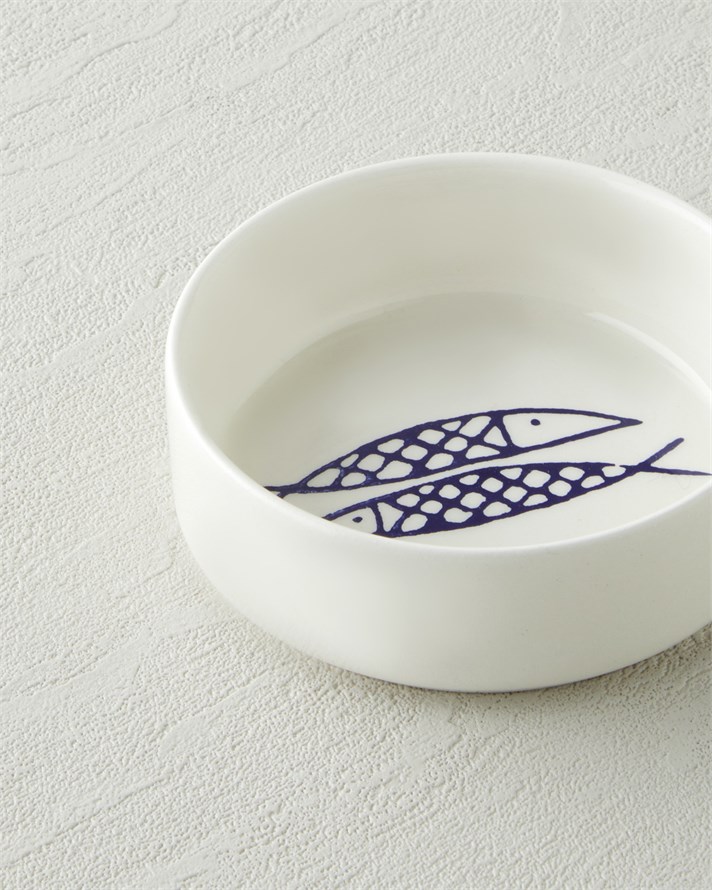 Blue Fishy Seramik Kase 10 cm Beyaz - Lacivert