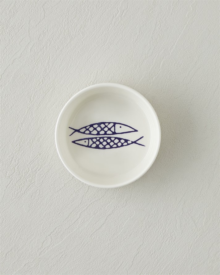Blue Fishy Seramik Kase Beyaz - Lacivert