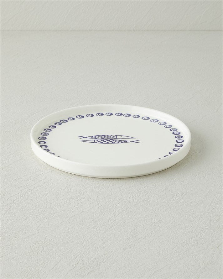 Blue Fishy Seramik Pasta Tabağı 20 cm Beyaz - Lacivert