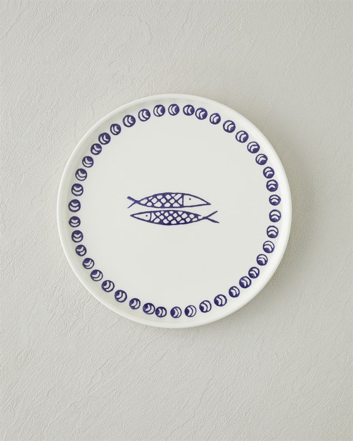 Blue Fishy Seramik Pasta Tabağı 20 cm Beyaz - Lacivert