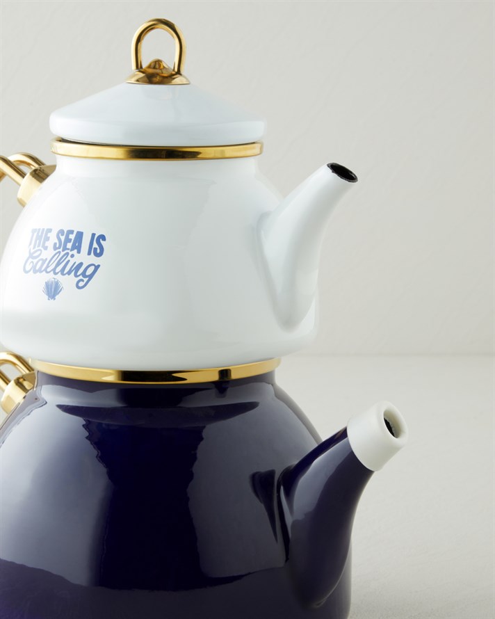 Blue Horizon Emaye Çaydanlık 1,1 Litre + 2,3 Litre Lacivert