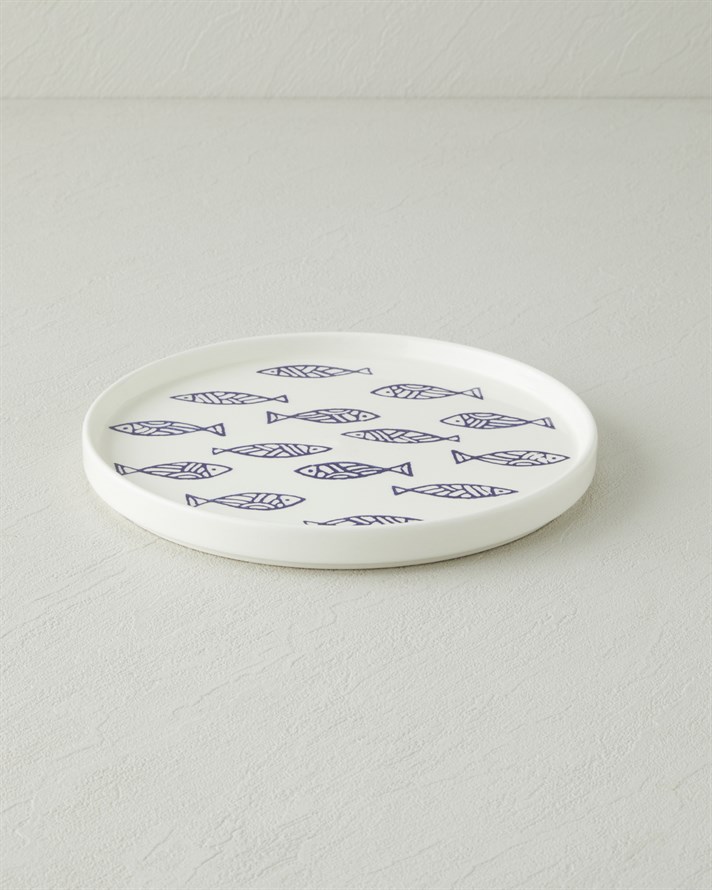 Blue Rhythm Seramik Pasta Tabağı 20 cm Beyaz - Lacivert