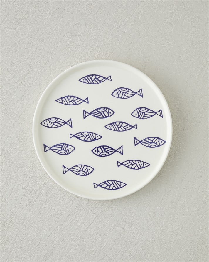 Blue Rhythm Seramik Pasta Tabağı 20 cm Beyaz - Lacivert