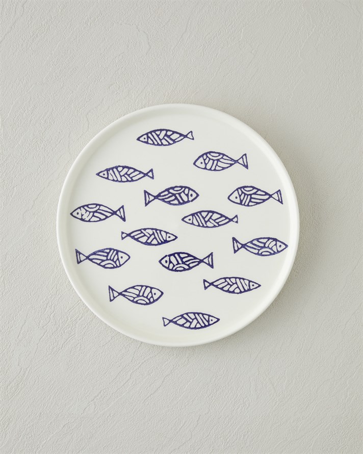 Blue Rhythm Seramik Pasta Tabağı 20 cm Beyaz - Lacivert