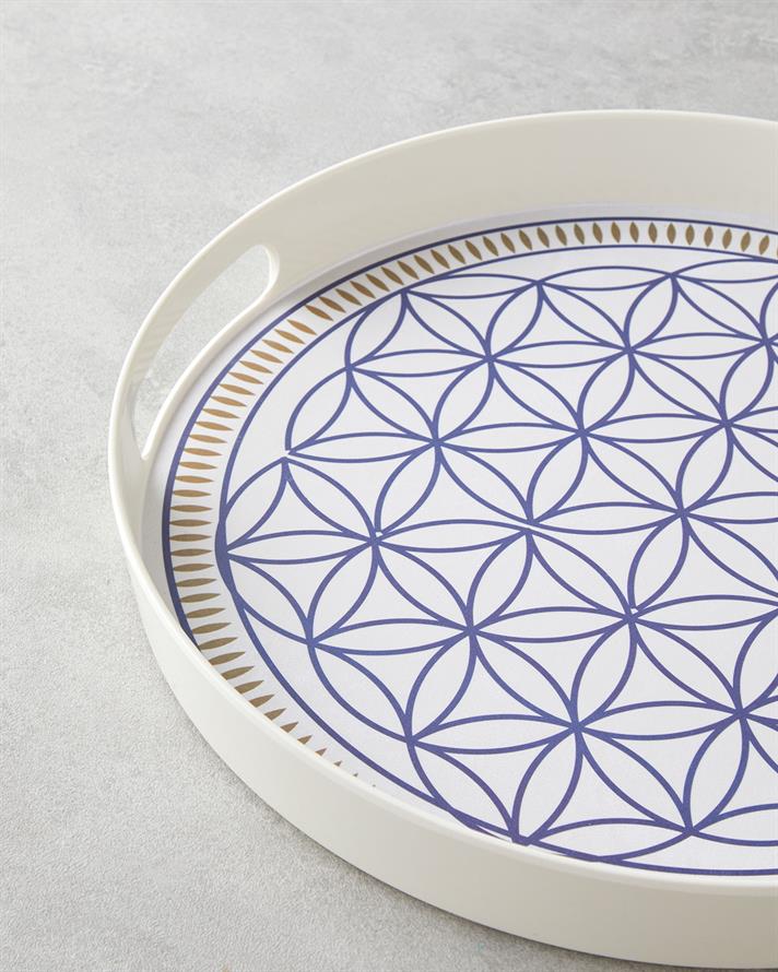 Bluewaves Melamin Tepsi 35 cm Beyaz - Mavi