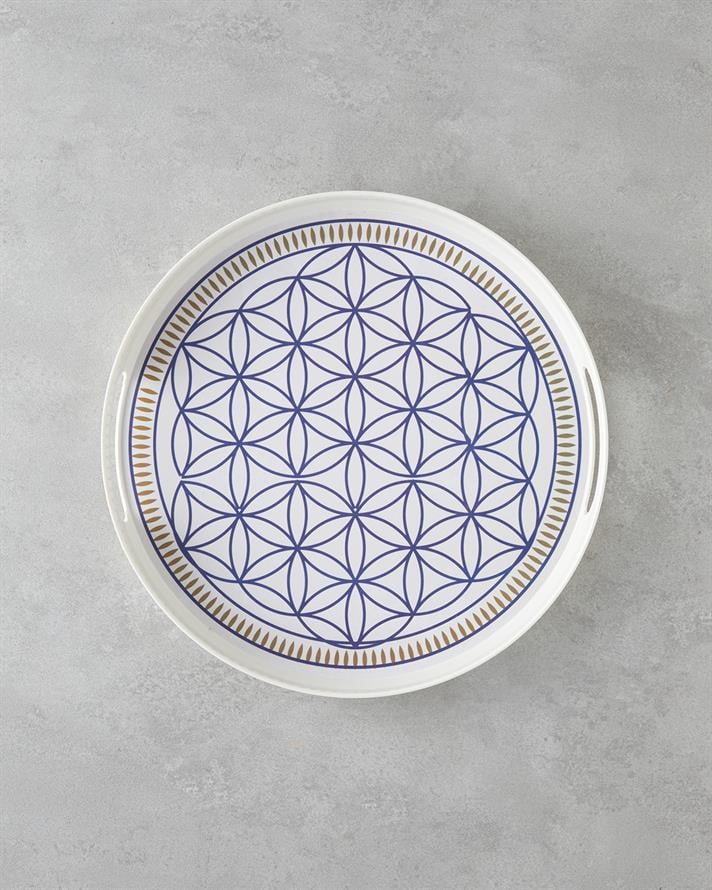 Bluewaves Melamin Tepsi 35 cm Beyaz - Mavi